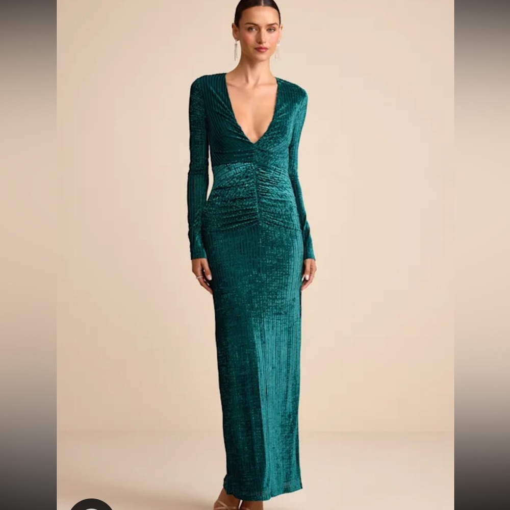 Lulus Demaline Emerald Velvet Striped Backless Maxi Dress Green - Size L